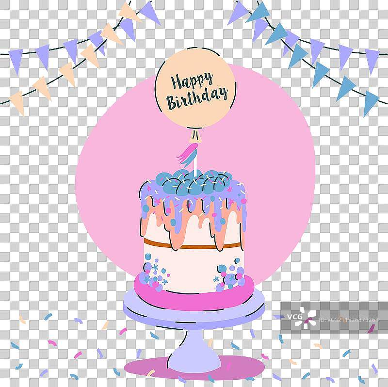 带装饰的扁平风格生日蛋糕图片素材