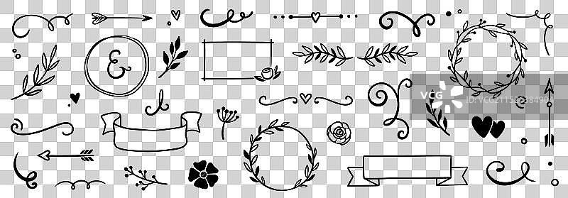 复古丝带元素花框手绘图片素材