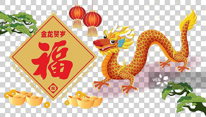 复古龙年新年海报设计图片素材