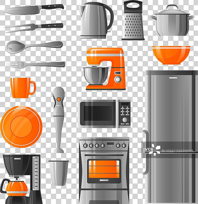 电器和厨房用具图标集图片素材
