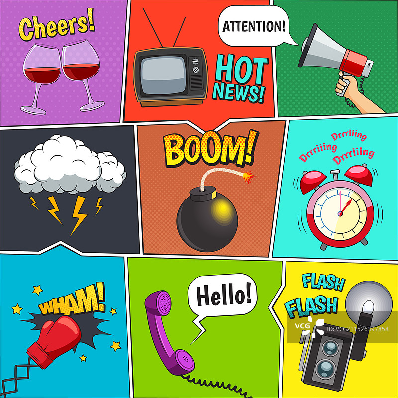 彩色漫画书面板设计套装图片素材