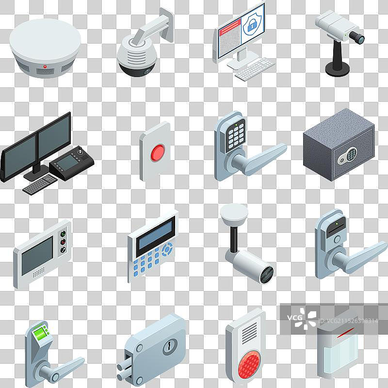 家庭安防2.5D图标集图片素材