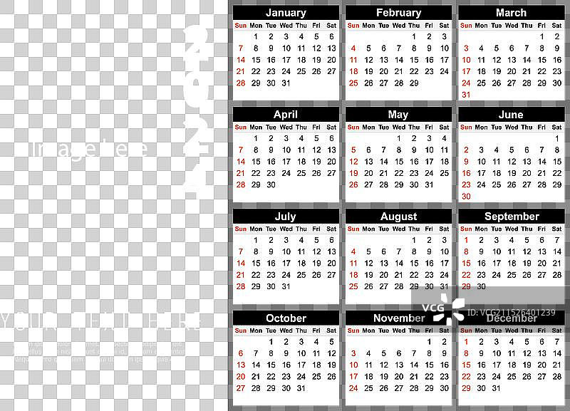 2024-2025年周日开始日历图片素材