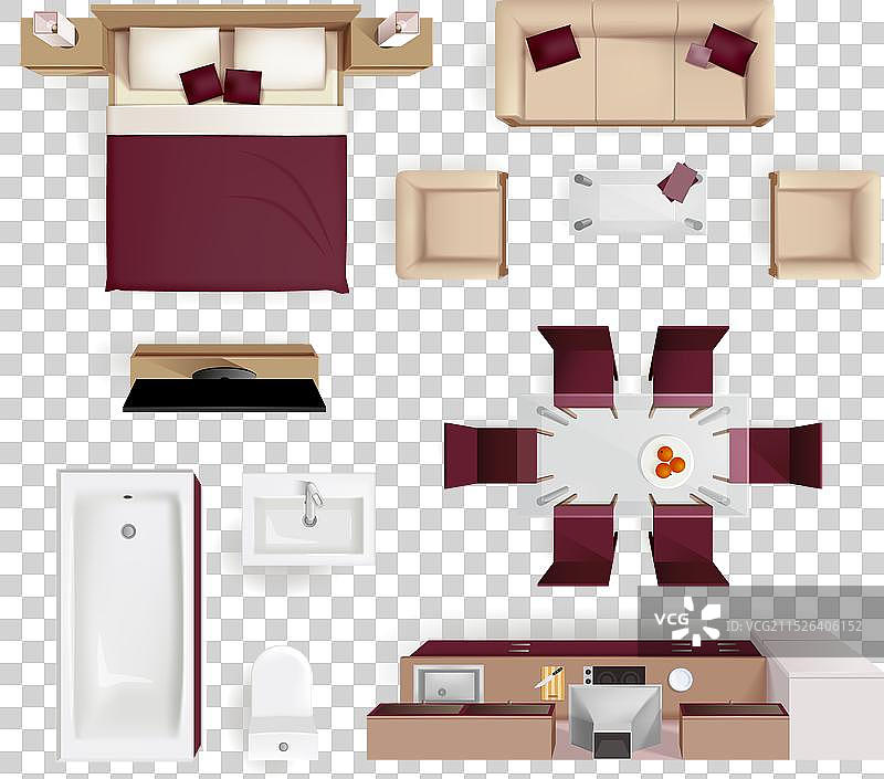 室内元素俯视图逼真图像图片素材