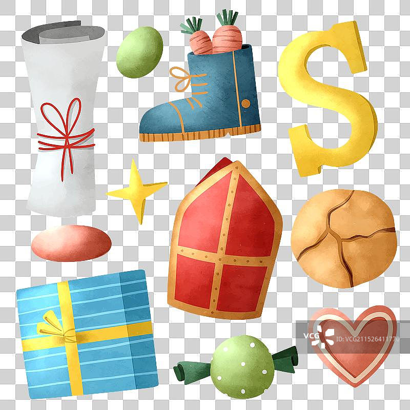 圣尼古拉斯节元素水彩合集图片素材