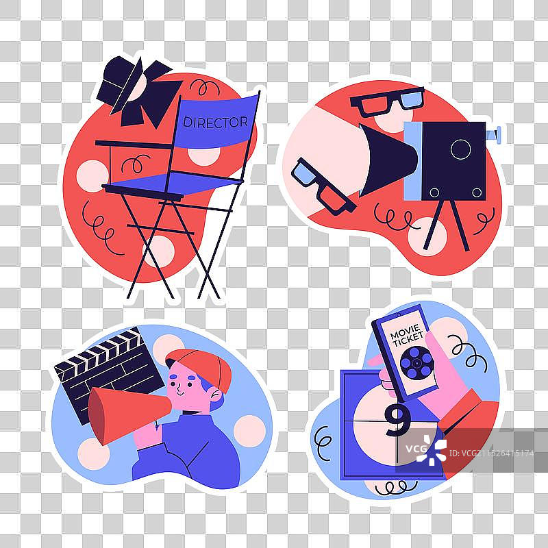 扁平风电影贴纸合集图片素材