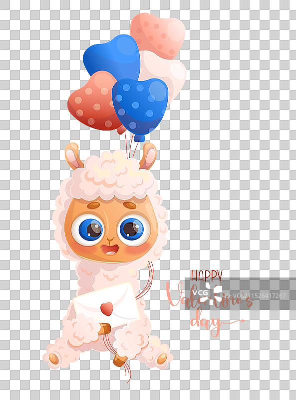 可爱的卡通美洲驼浪漫羊驼与气球图片素材