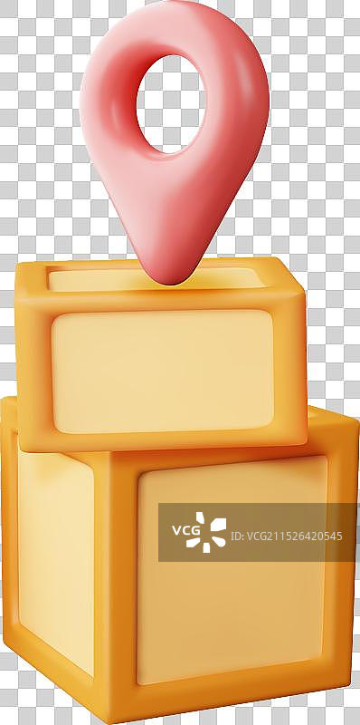 3D纸箱包装盒和定位图钉图片素材