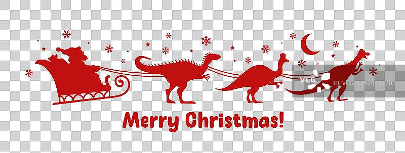 圣诞老人雪橇与恐龙剪影圣诞贺卡图片素材
