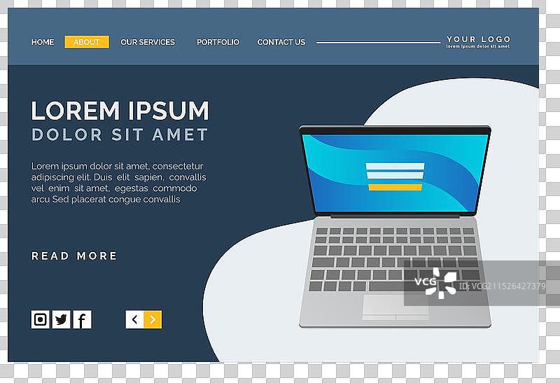 带笔记本电脑的着陆页模板图片素材