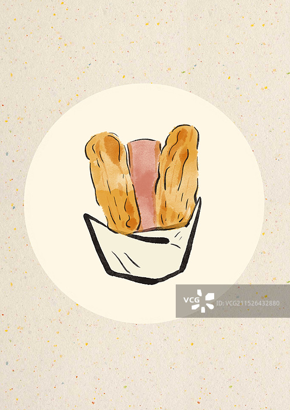 国潮风湖州美食插画-油条猪油糕图片素材