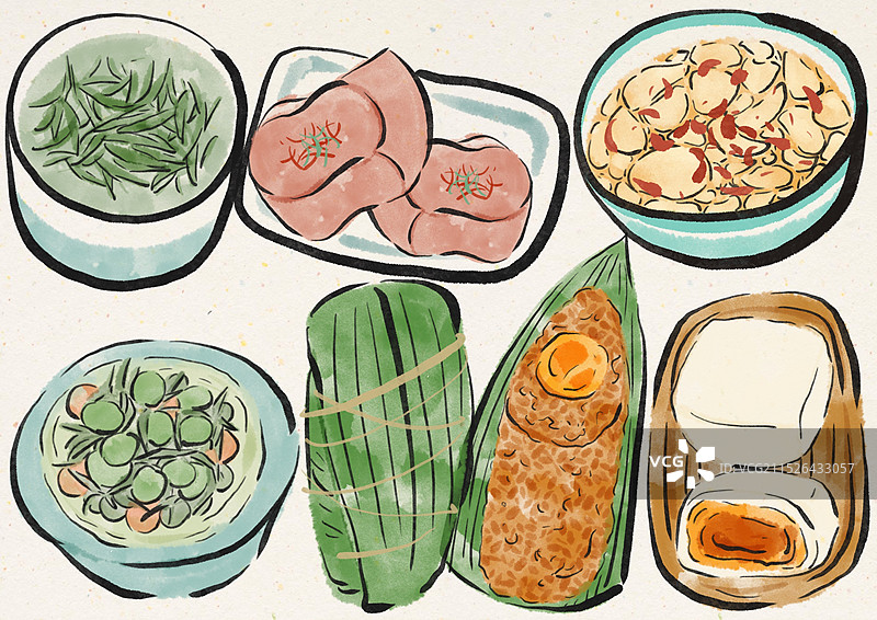 国潮风湖州美食插画图片素材