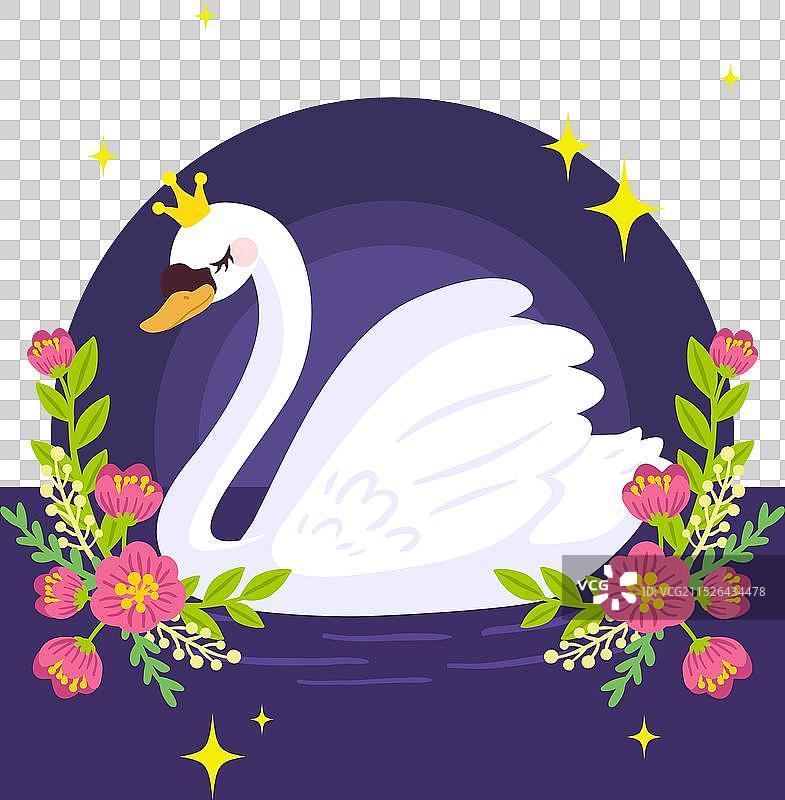夜晚的天鹅公主演绣花朵图片素材