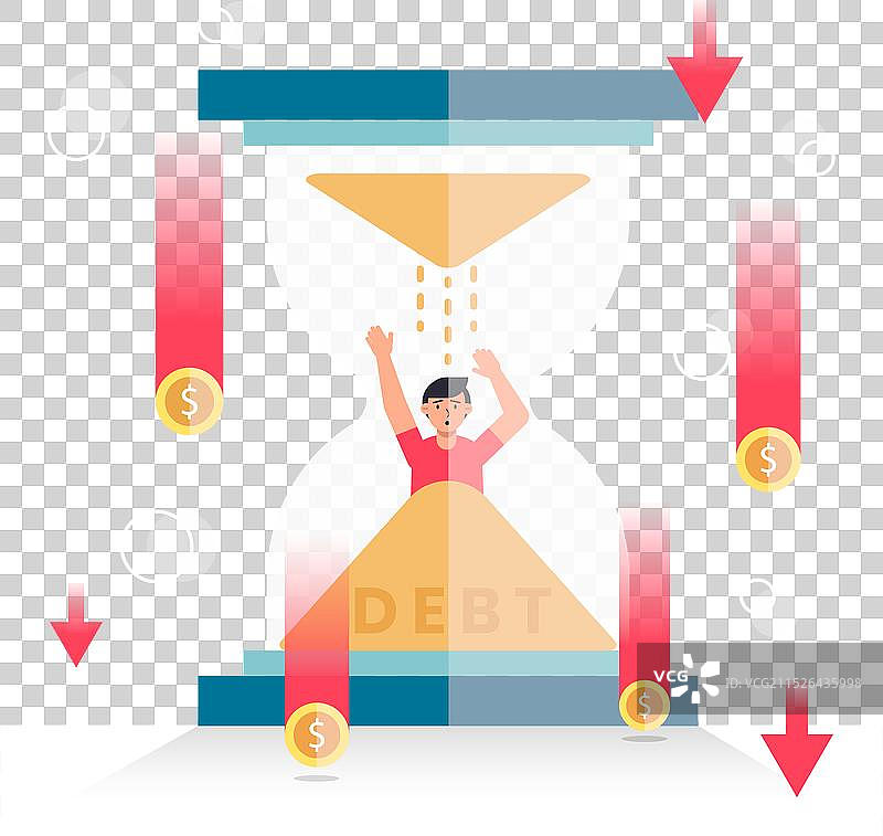 沙漏中的男人：破产概念图片素材