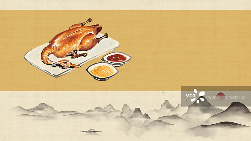 中国风国风水墨风北京烤鸭插画健康特色美食年俗美味二十四节气插画图片素材