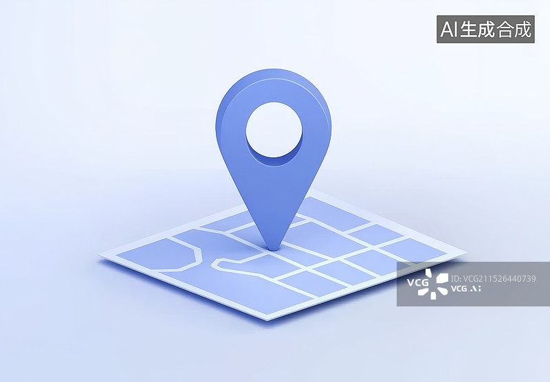 【AI数字艺术】蓝色定位图标设计，3D极简风地图标记图片素材