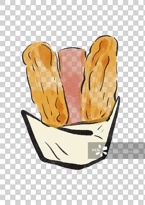 国潮风湖州美食插画元素-油条猪油糕图片素材