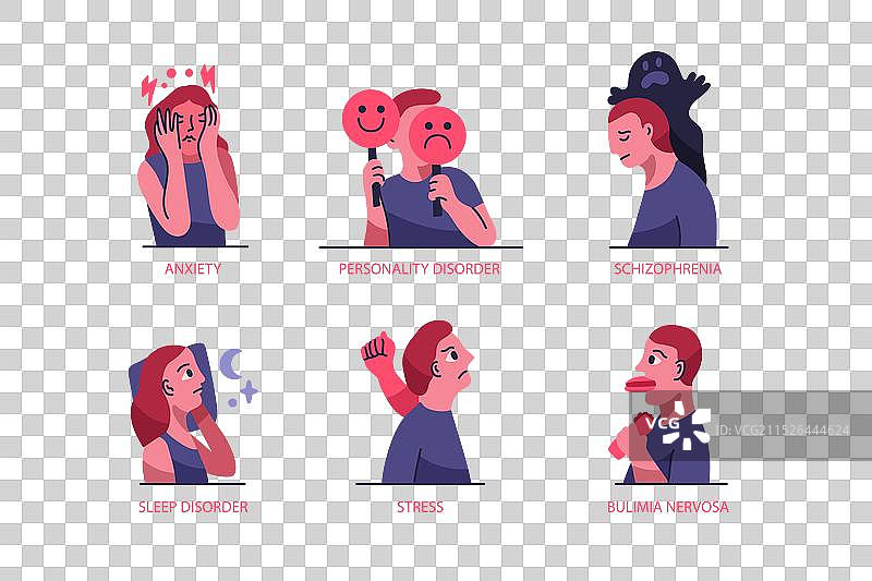 扁平风格精神障碍集合图片素材