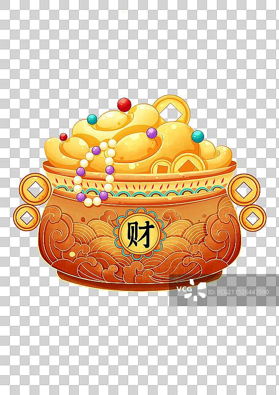 聚宝盆金元宝插画图片素材