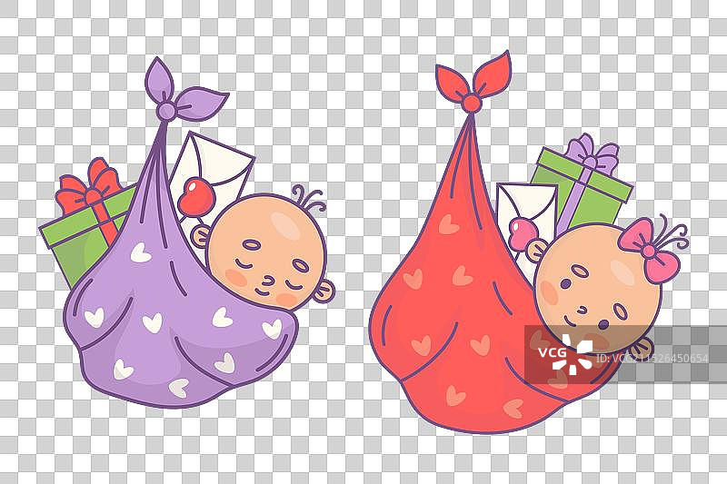 可爱的节日新生儿，含礼物的襁褓图片素材