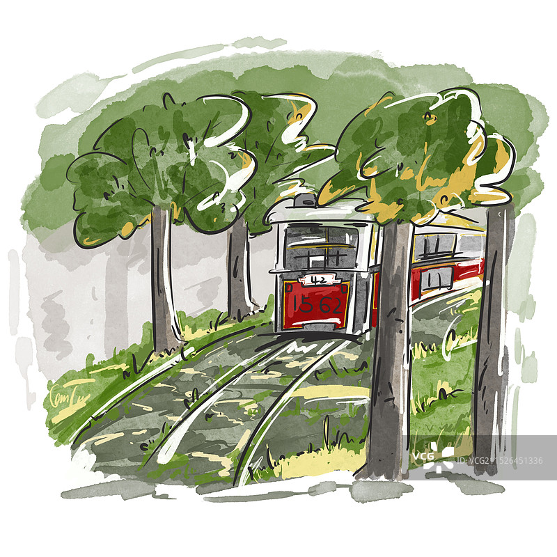 复古火车在树林里穿梭图片素材