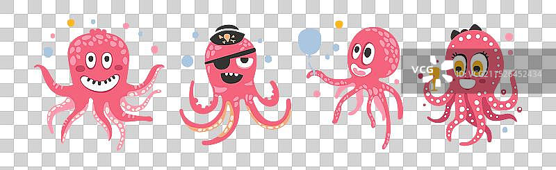 带有触手的有趣粉红色章鱼角色图片素材