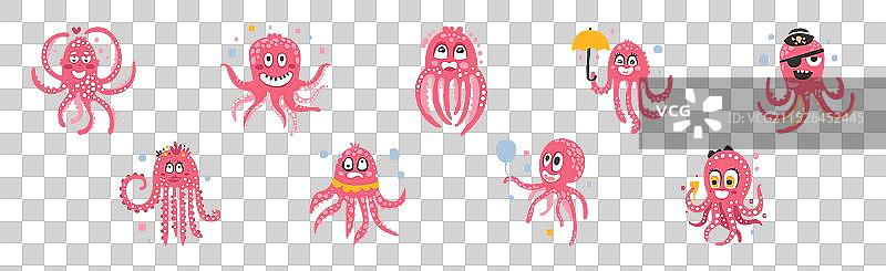 带有触手的有趣粉红色章鱼角色图片素材