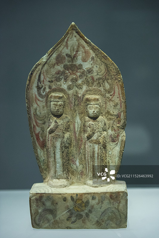 双观世音菩萨立像 南北朝时期 北朝佛陀 定州白石造像展 中国河北省定州博物馆图片素材