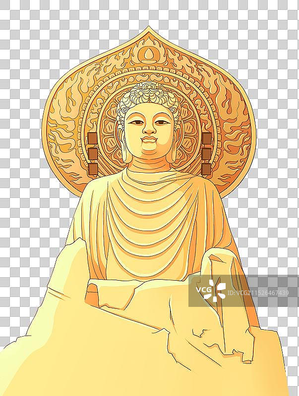 国潮风插画大佛正面图片素材