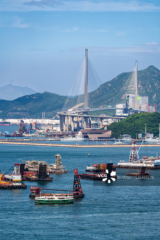 香港昂船洲大桥 蓝巴勒海峡 船 青衣图片素材