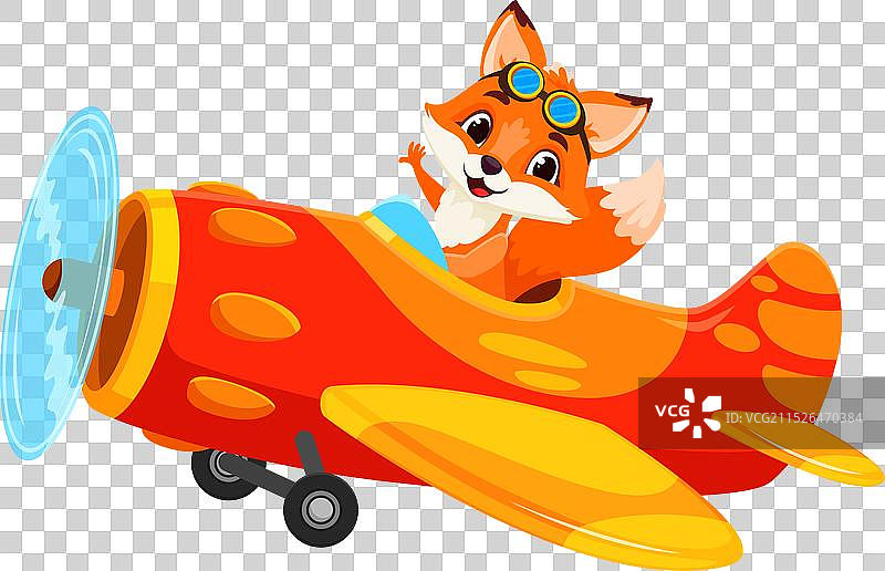 卡通狐狸飞行员驾驶飞机图片素材