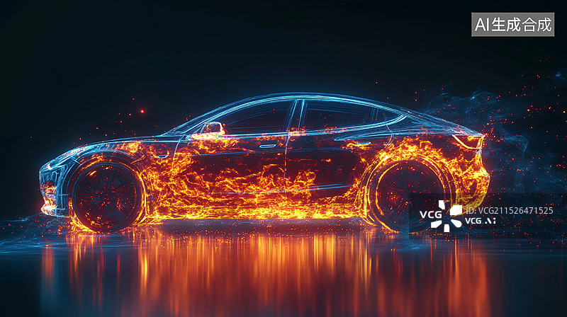 【AI数字艺术】燃烧的汽车图片素材