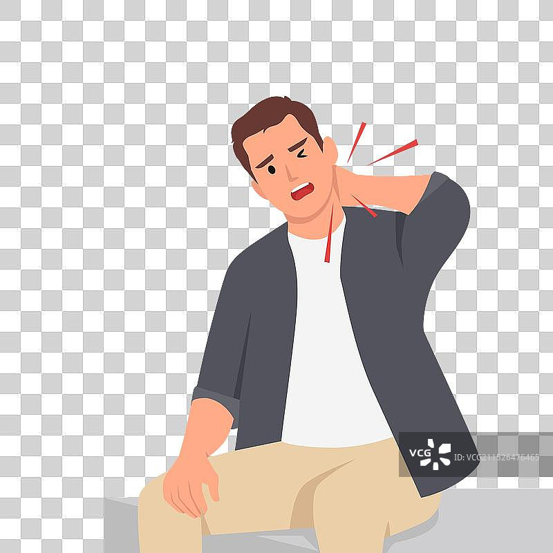 触摸脖子的年轻工人或商人图片素材