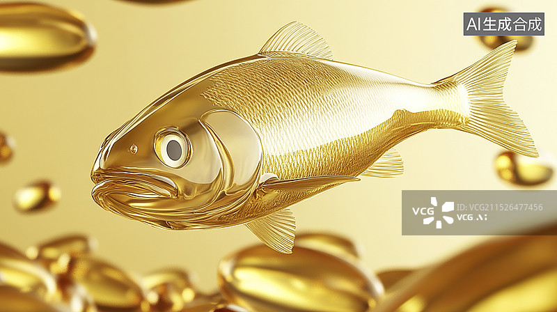 【AI数字艺术】金黄色的鱼肝油和深海鱼图片素材