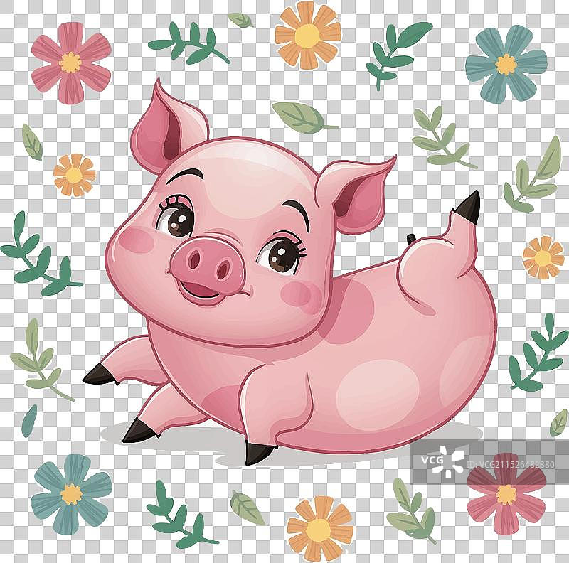 白色背景上的可爱猪图片素材