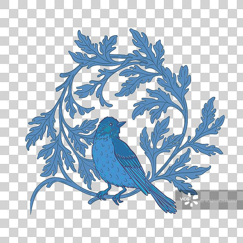 复古小鸟自然元素艺术图案图片素材