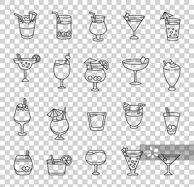 清爽鸡尾酒夏季饮品填色页图片素材