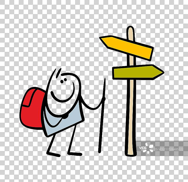 背着背包去徒步旅行的卡通游客图片素材