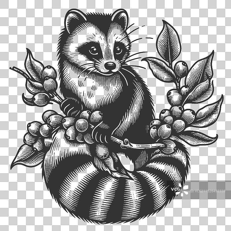 麝香猫亚洲棕榈果子狸咖啡树枝图片素材