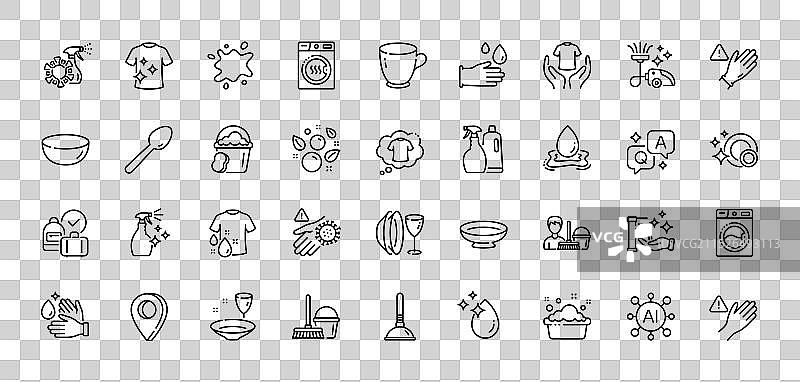 清洁服务：餐盘与洗手线条图片素材