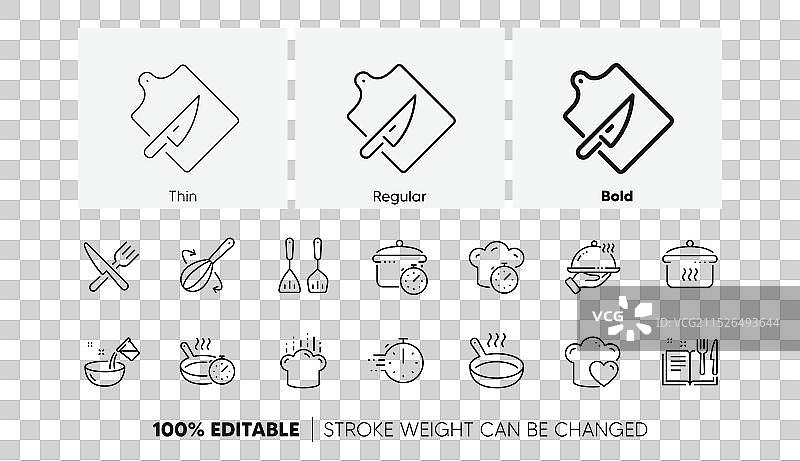 烹饪线性图标：沸腾时间、煎锅等图片素材