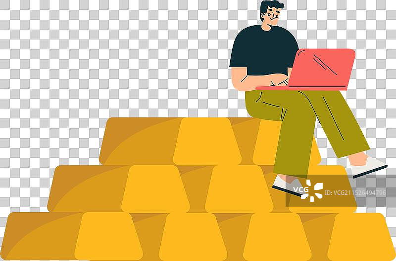 坐在金条上洽谈的男人图片素材