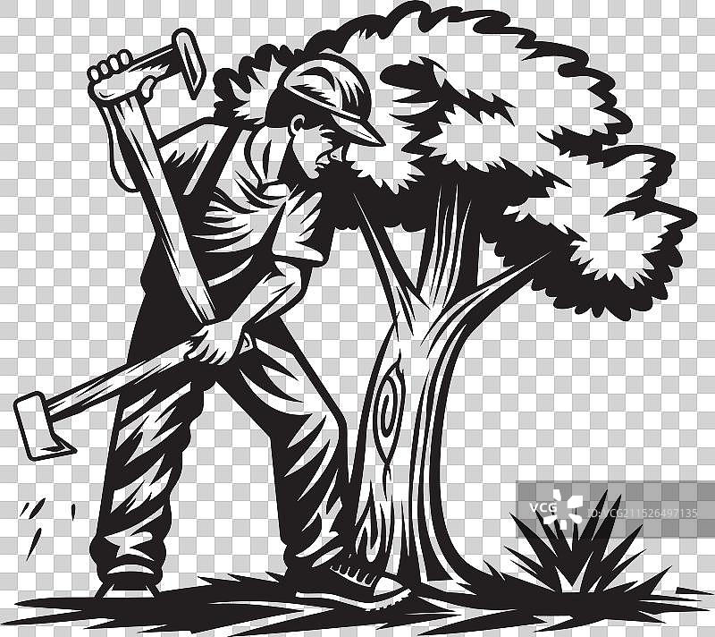 森林守护者标志设计：树木砍伐图片素材