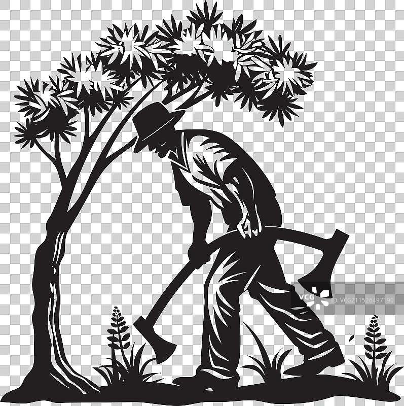 森林守护者标志设计：树木砍伐图片素材