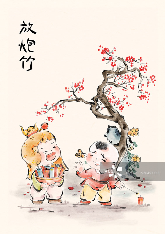 春节新年放炮竹图片素材