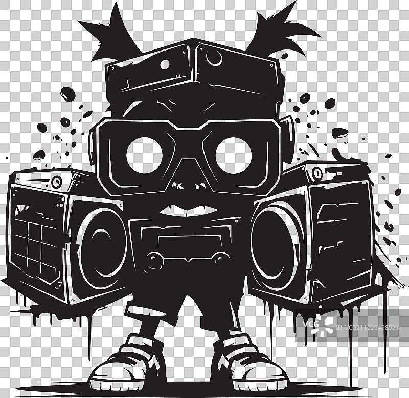 旋律大师黑色吉祥物图标设计：嘻哈图片素材