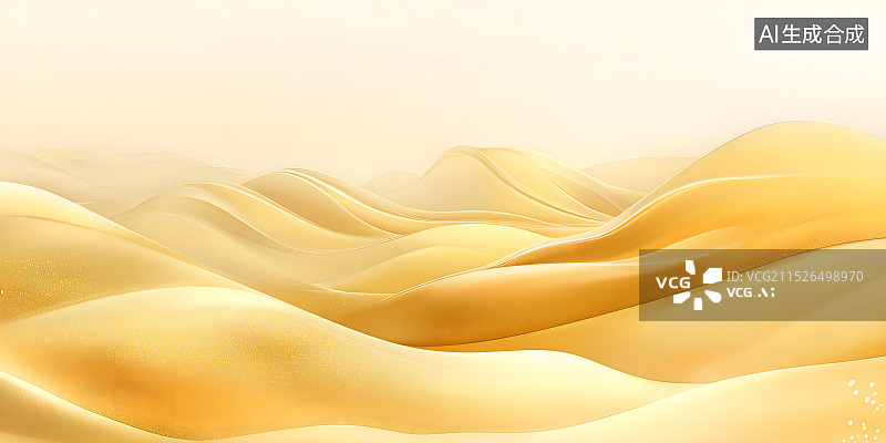 【AI数字艺术】金色抽象沙丘沙漠地形插画背景图片素材