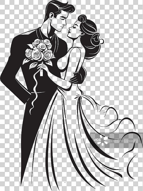 永恒的爱：新娘和新郎的经典标志图片素材