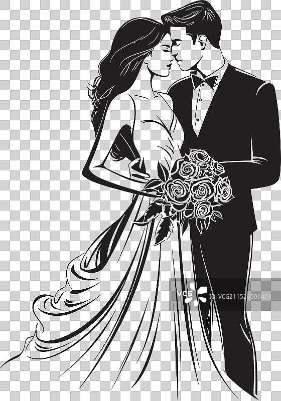 婚姻幸福新娘和新郎的标志性象征图片素材