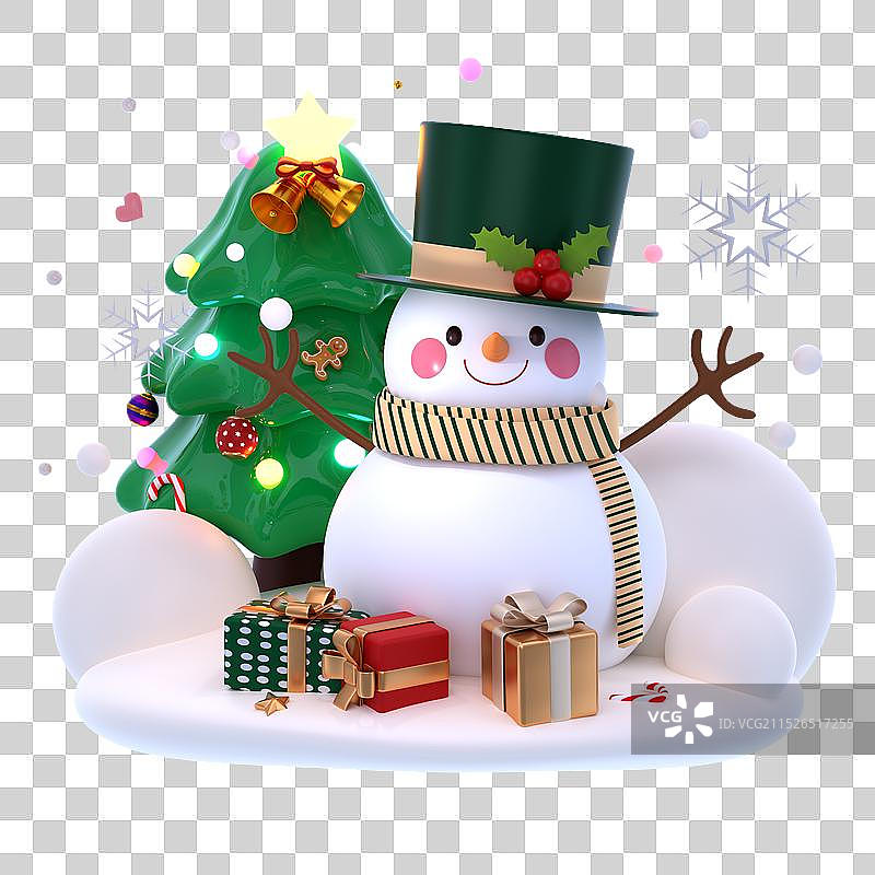 3D渲染卡通风格圣诞节雪人图片素材